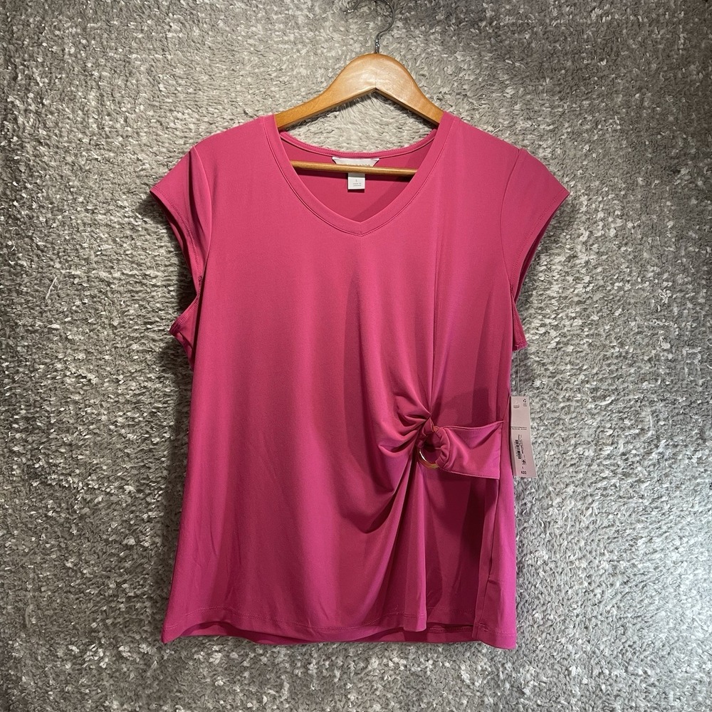 Liz Claiborne Women Pink Blouse Large v-Neck Preppy Career Church NWT